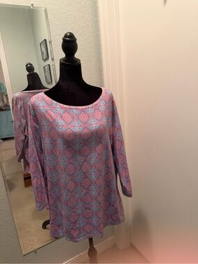 Talbots Pink and Blue Patterned Scoop-Neck Tunic
